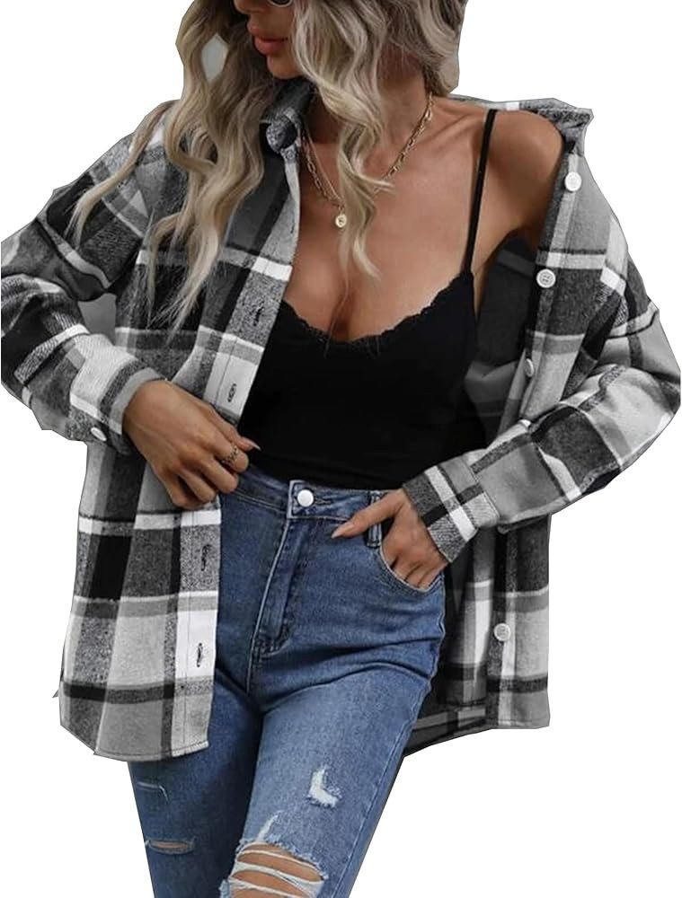Deer Lady Plaid Flannel Shirts for Women Buffalo Plaid Shirts Oversized Long Sleeve Casual Button... | Amazon (US)