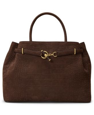 Lauren Ralph Lauren Crocodile Embossed Nubuck Large Blaike Satchel Handbag - Chestnut Brown | Macy's