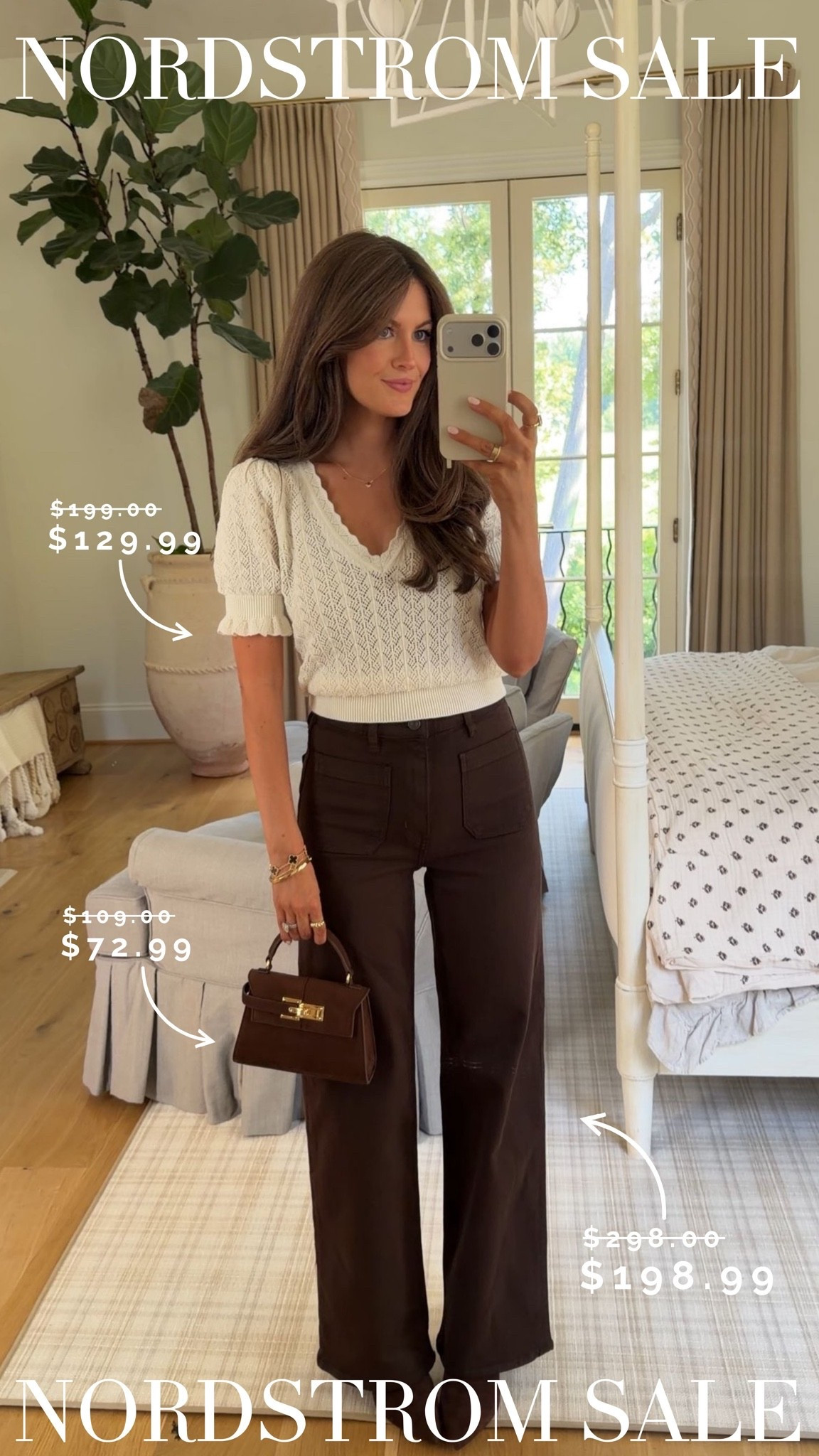 The quality of this sweater is INSANE! When you see it up close, you realize how pretty it is and how much detail is stitched into this sweater. It is super versatile – here I have it styled for fall, but I can also see myself wearing it now with denim shorts! I also want to point out the pretty, delicate ruffle on the sleeve.