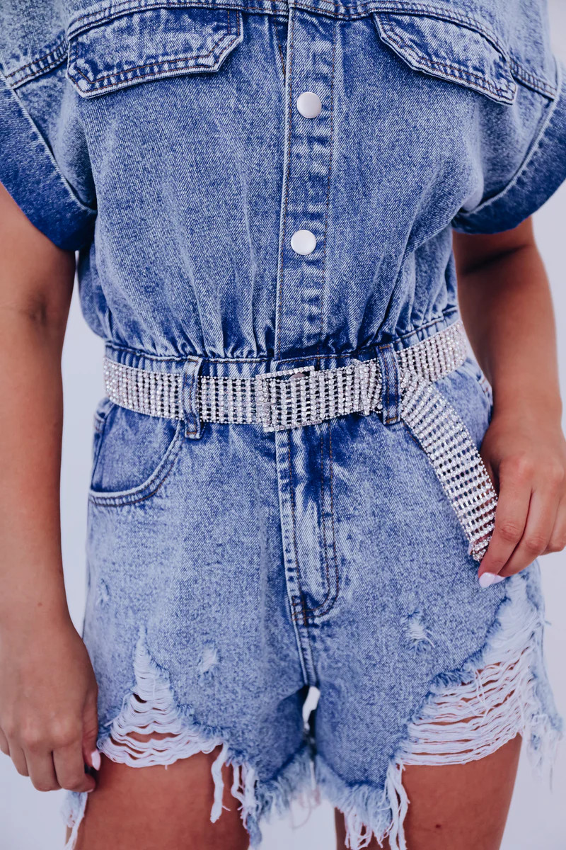 Sparks 8 Line Rhinestone Belt - Silver | Whiskey Darling Boutique