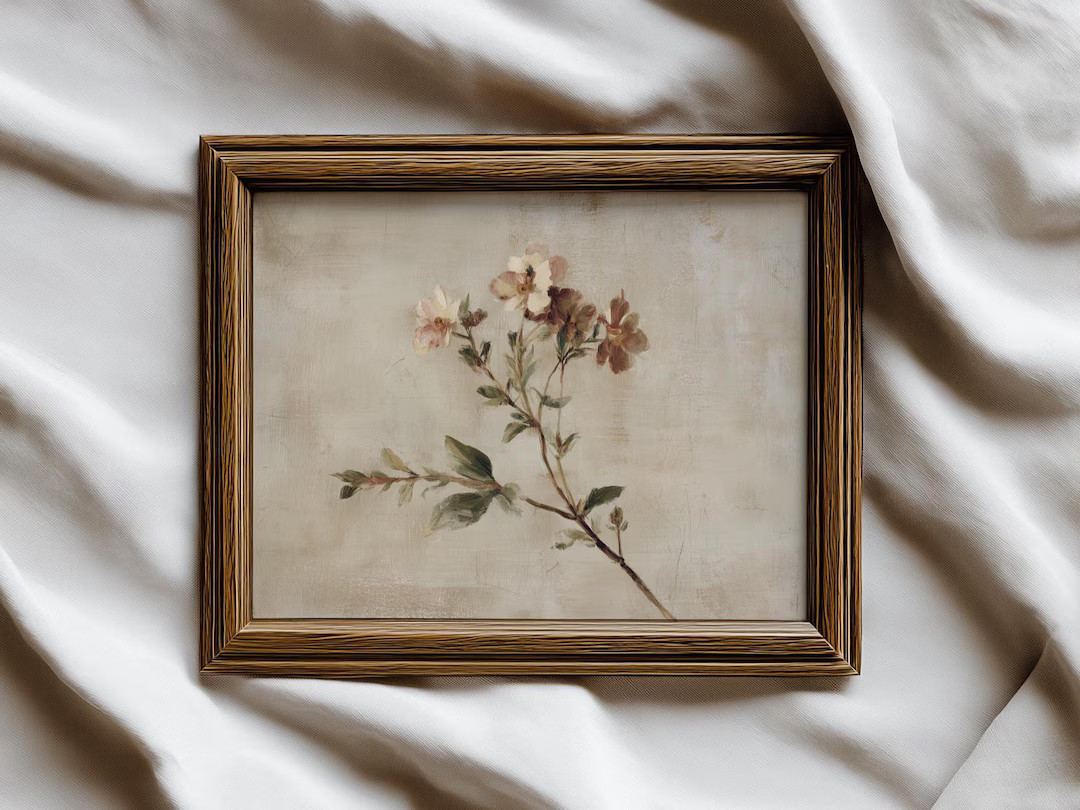 Vintage Wildflower Art Print | Neutral Floral Decor | Rustic Botanical Wall Art | Printable Digit... | Etsy (US)