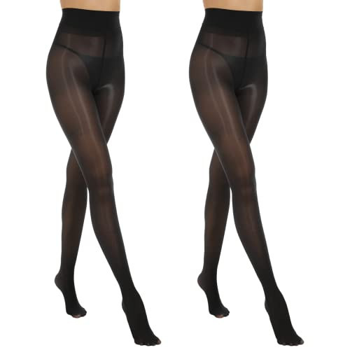 MANZI 2 Pairs Women's Shiny Sheer Tights High Waist Silk Comfort Stockings Oil Shimmery Nylons Pantyhose Black S-M | Amazon (US)