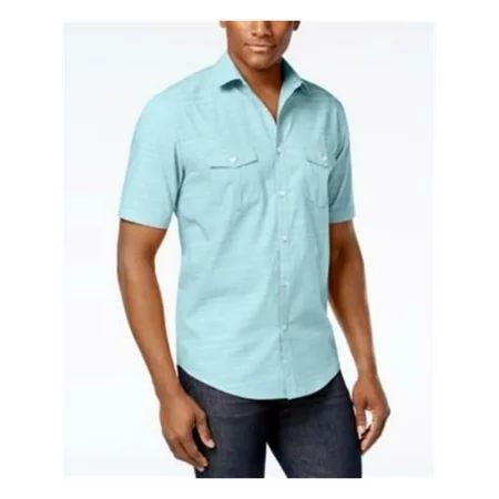 ALFANI Mens Light Blue Short Sleeve Collared Button Down Shirt M | Walmart (US)