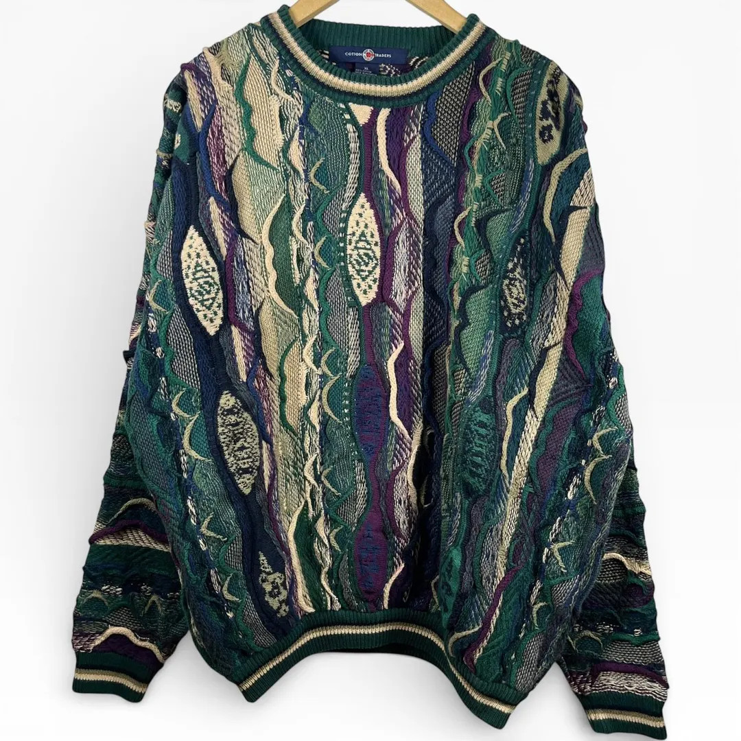 Vintage 90s 3D Knit Pullover Sweater Heavyweight Cotton Traders XL Coogi Style | Etsy (US)