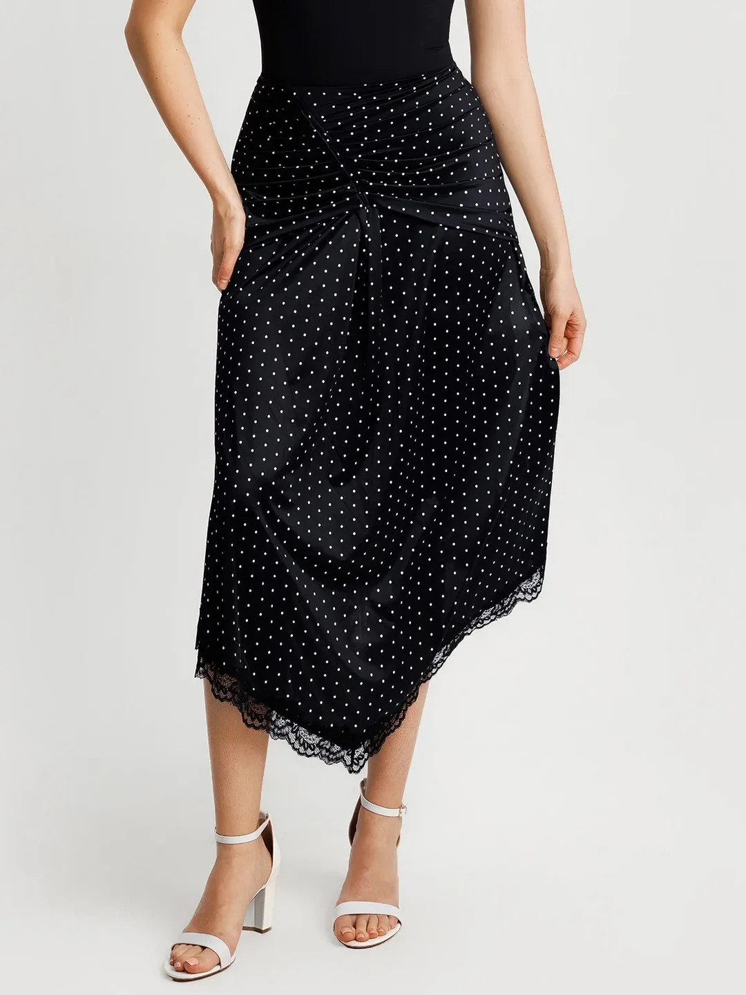 Shapewear Asymmetric Ruched Lace Midi Skirt | Popilush