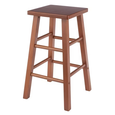 Winsome Carrick Counter Height Barstool Teak: Square Frame, 24" Fixed Seat, Wood Construction, 200 lb Capacity | Target