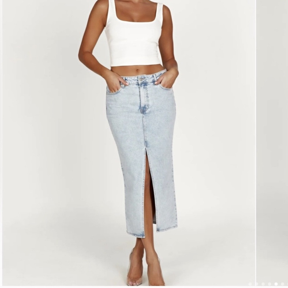 NWT Acacia Meshki Denim Midi Skirt | Poshmark