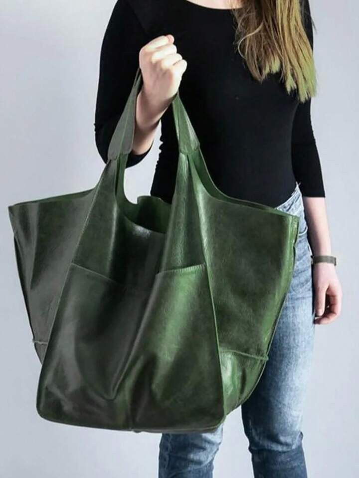 Grande Capacidade Sacola Estilo Retrô Bolsa Com Frente Bolso Para Trabalho & Viajar Por | SHEIN
