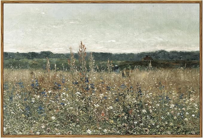 KBKBART Framed Canvas Print Wall Art, Vintage Wall art Wildflower Field Vintage Print, Neutral Co... | Amazon (US)
