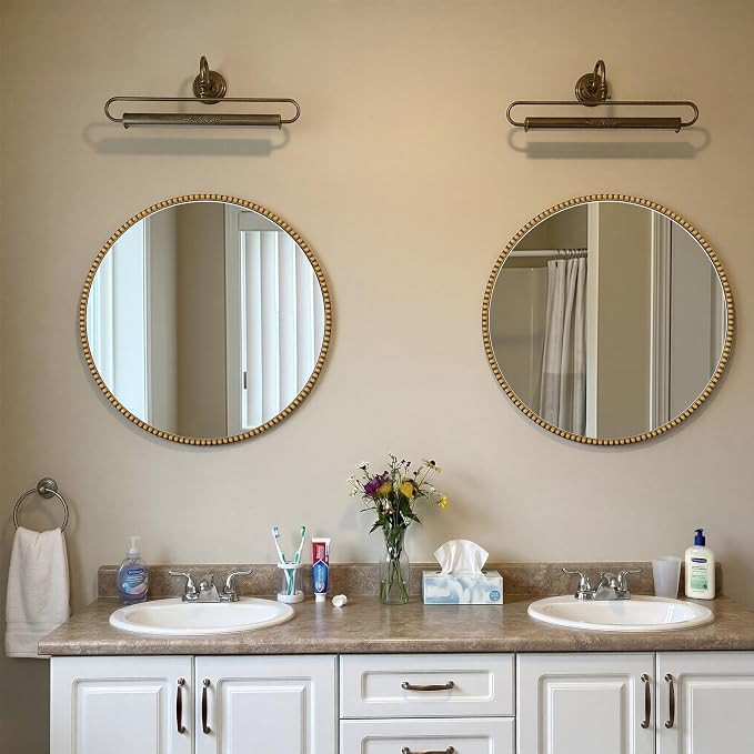 Vintage Round Mirror, 24 Inch Circle Wall Mounted Mirror with Baroque Beaded Frame, Home Decor fo... | Amazon (US)