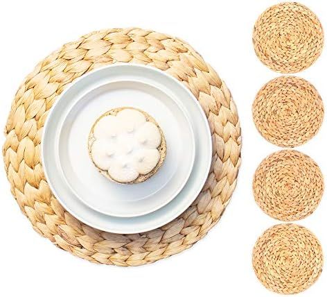 Liviolo Woven Placemats Round Set of 4, Natural Water Hyacinth Handmade Weave Tablemat 11.8 inch | Amazon (US)