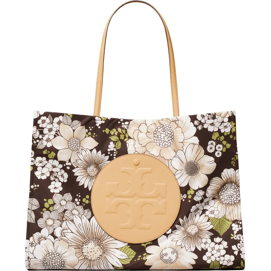 Tory Burch Ella Nylon Printed Tote in Floral Green/brown at Nordstrom | Nordstrom