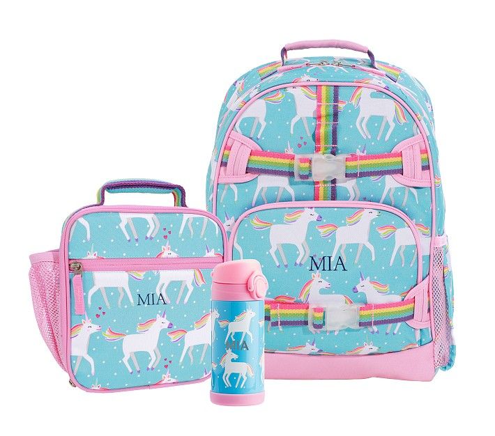 Mackenzie Aqua Unicorn Parade Backpack & Lunch Bundle, Set Of 3 | Pottery Barn Kids