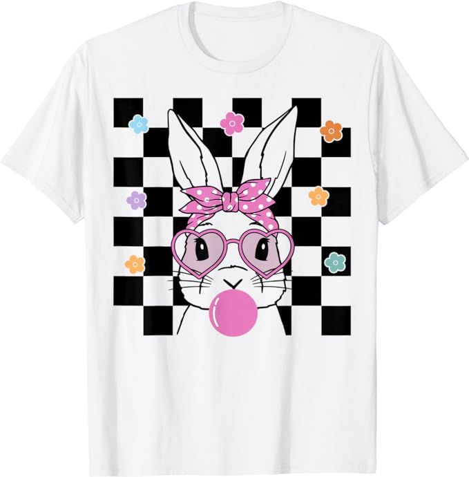 Cute Bunny With Bandana Glasses Bubblegum Easter Women Girls T-Shirt | Amazon (US)