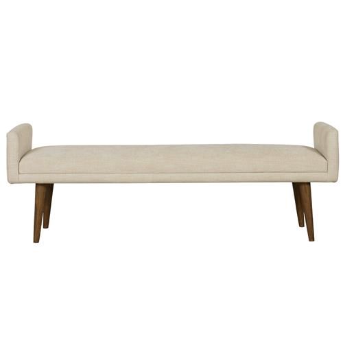 Gregory Modern Classic Beige Performance Brown Teak Wood Bench | Kathy Kuo Home