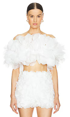 SELEZZA LONDON Brielle Flower Top in Lily White from Revolve.com | Revolve Clothing (Global)