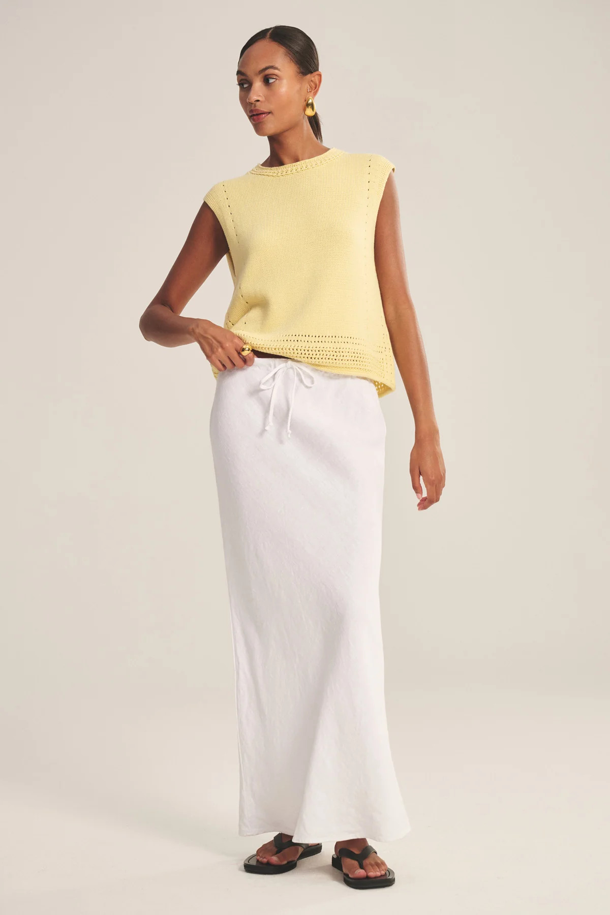 BEKA HEAVY LINEN BIAS CUT DRAWSTRING MAXI SKIRT | Velvet by Graham & Spencer