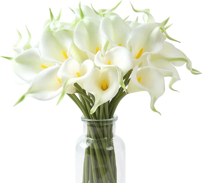 24 PCS White Fake Flowers Artificial Calla Lily PU Flowers Real Touch for Home Kitchen Decor Wedd... | Amazon (US)