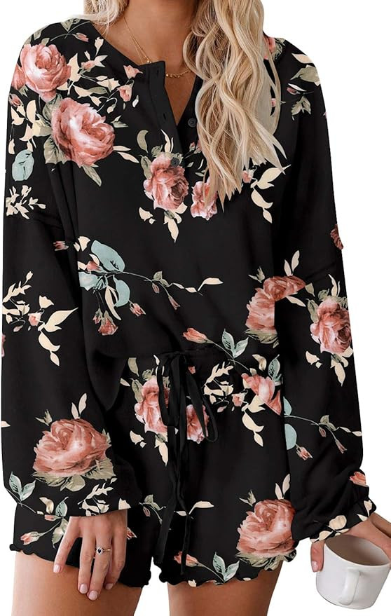 onlypuff Womens Tops and Shorts Sleepwear Nightwear Short Pajamas Set Loungewear | Amazon (CA)