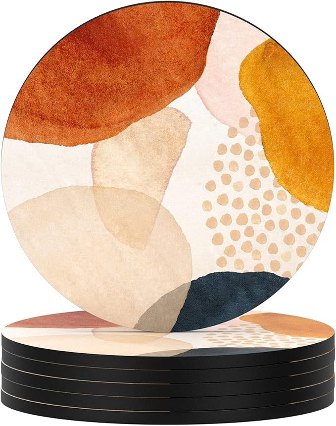 Nipichsha Coasters for Drinks, Set of 6 Absorbent Rubber Drink Coasters with Non-Slip Backing, Cu... | Amazon (US)