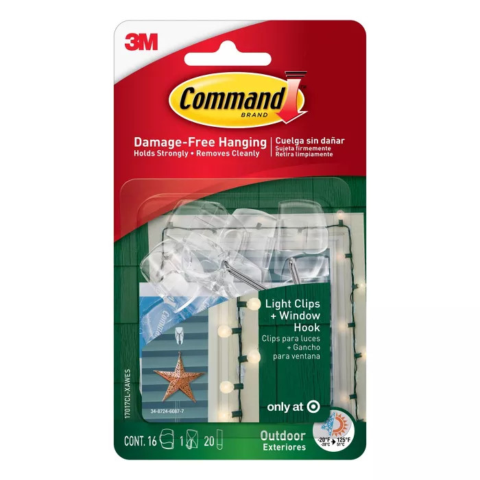 Command 16 Clips 20 Strips Outdoor Light Clips with Foam All Weather Strips Decorative Hooks Clea... | Target