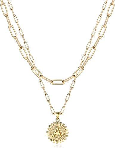 Yoosteel Gold Initial Necklaces for Women Girls, 14K Gold Plated Dainty Layering Paperclip Link C... | Amazon (US)