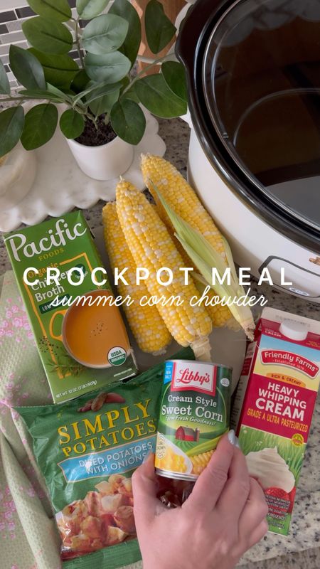 Crockpot Summer Corn Chowder is light and creamy, full on flavor and taste.  I love how this recipe uses veggies at their peak in the summer, resulting in the most complete and rich flavors.

Only 15 minutes of prep and your trusty slow cooker for an easy corn chowder the entire family will love!

Pair with a salad and light & fluffy one-hour dinner rolls for a hearty, weeknight meal!

CROCKPOT SUMMER CORN CHOWDER

INGREDIENTS 
 4-5 ears of fresh corn cut off cob
1 cup shredded or chopped carrots 
2 ribs celery diced 1 medium onion diced 3 medium russet potatoes peeled and cut in ½-inch cubes or 1 bag Simply Potatoes diced potatoes
1 15oz can creamed corn 
1 red pepper diced 
2 cups chicken stock
2 cups heavy whipping cream
1 Boursin Cheese 1 teaspoon garlic powder 1 teaspoon ground black pepper
1 teaspoon salt or to taste


Toppings : bacon, chives, sour cream, shredded cheese 

DIRECTIONS 
1. Cook corn on the cob in air fryer or your preferred method.  I wrap my cobs in foil & air fryer at 375° for 20 minutes.  Cool & strip corn off cobs.
2. While corn cooks, prep all other vegetables.
3. Combine all ingredients in crockpot except lime. Cook on high 3 to 4 hours or until potatoes are fork tender.
4. Squeeze 1-2 lime quarters into soup. Stir thoroughly to combine Boursin cheese.  Serve topped with bacon pieces, chives, sour cream, shredded cheese, etc. if desired.
 
#recipe #family #cooking #video #mealplanning #kitchen #kitchengadgets

#LTKFamily #LTKHome #LTKVideo