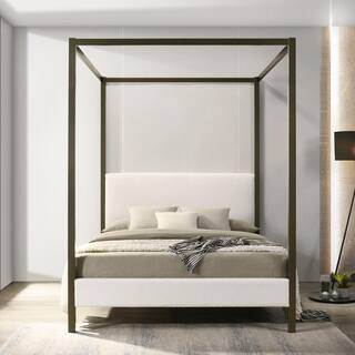 Beecher White Iron Frame Queen Canopy Bed | The Home Depot
