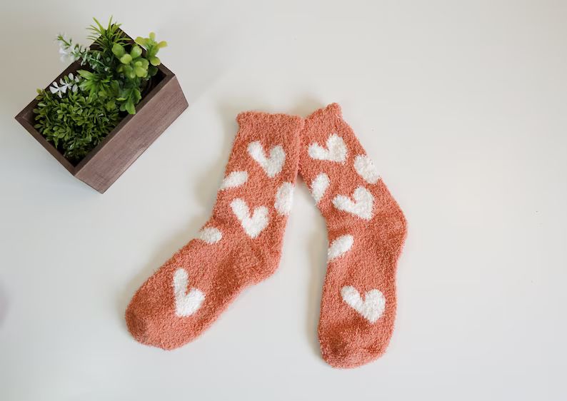 Cute Heart Designed Winter Fuzzy Warm Soft Socks /Gift for her/ Self Gift/Holiday Gift /Must Haves/P | Etsy (US)