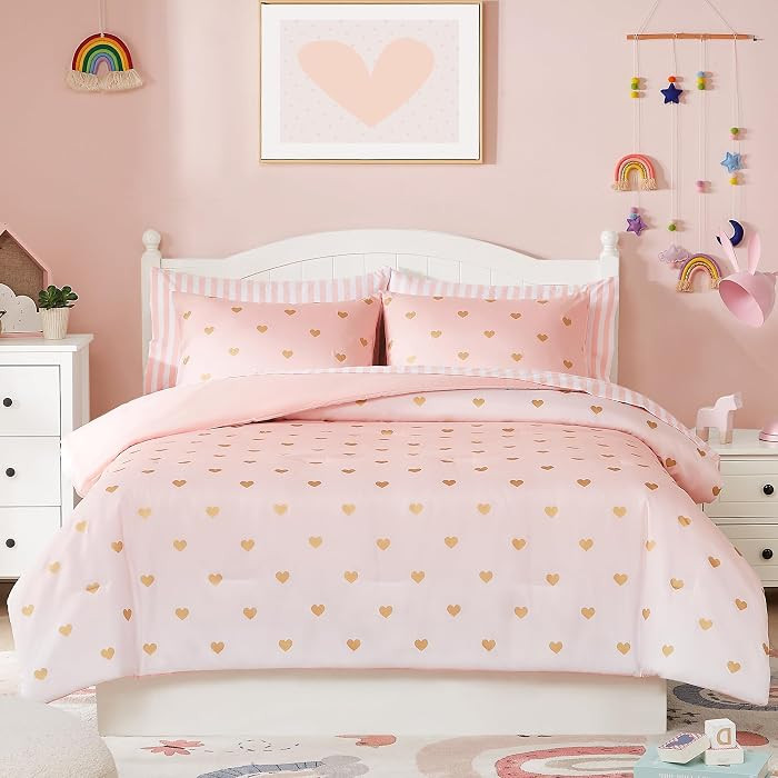 Full Size Comforter Sets with Sheets for Girls-7 Pieces Full Size Bedding Sets with Pink White Gr... | Amazon (US)