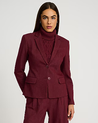 Editor Heathered Stretch Twill Fitted Two Button Blazer | Express