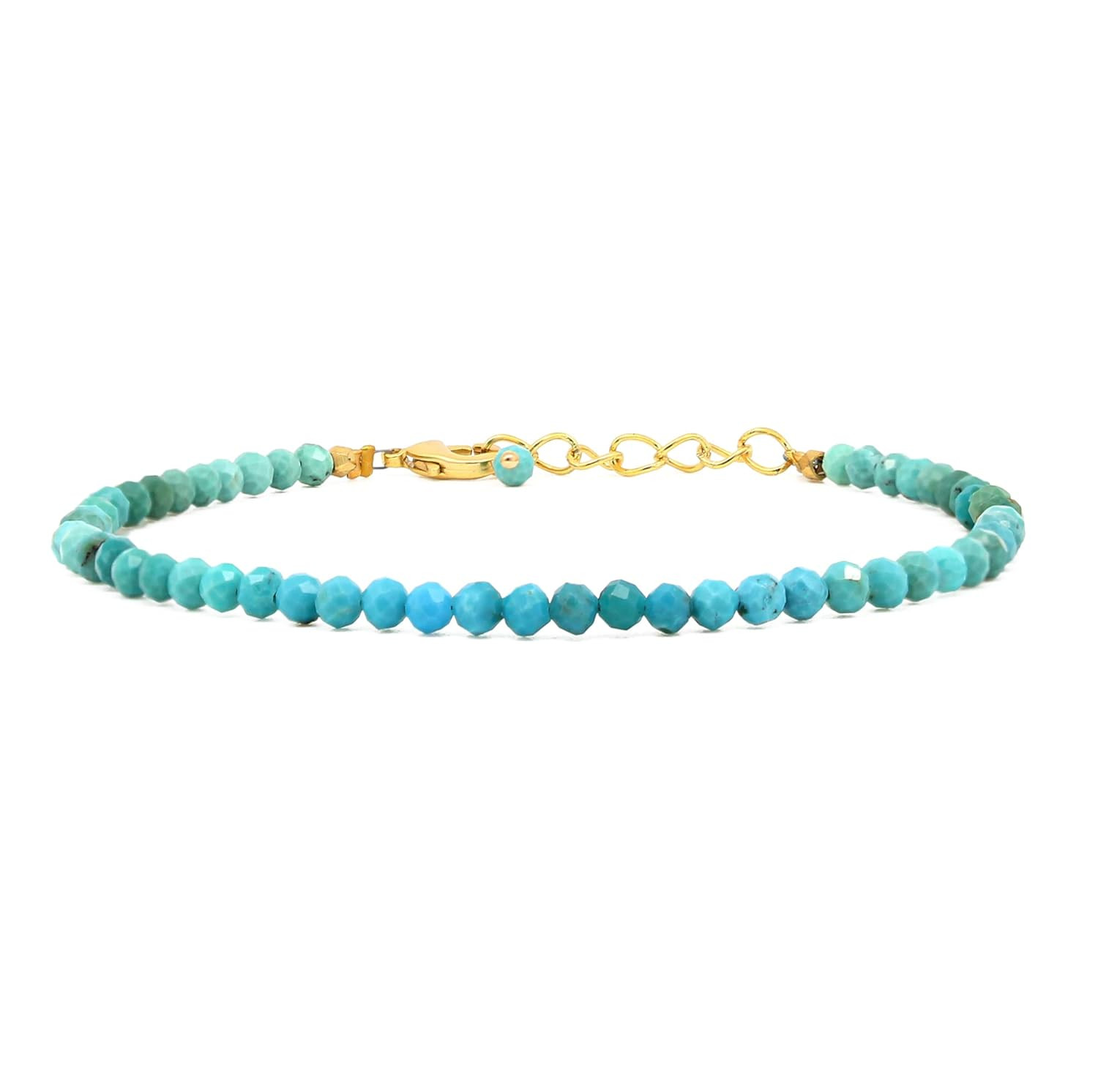 Gempires Natural Turquoise 3.5 mm Beads Bracelet, 14k Yellow Gold Plated, Green Beads Bracelet Fo... | Amazon (US)