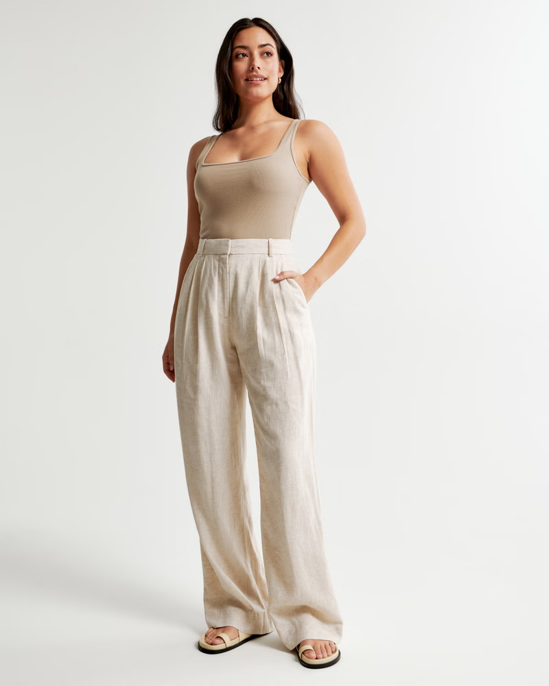 Curve Love A&F Sloane Tailored Linen-Blend Pant | Abercrombie & Fitch (US)