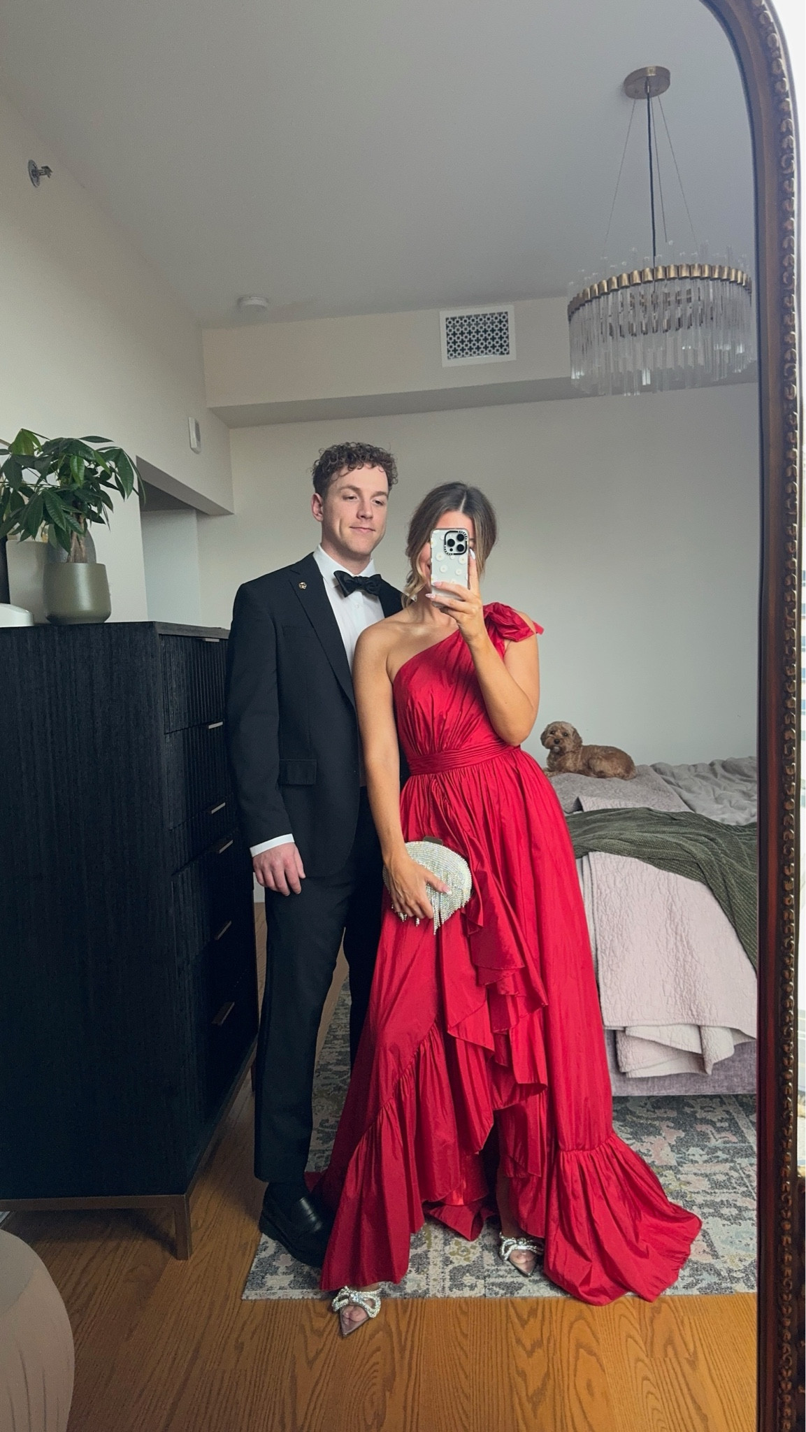 fitted lace wedding dress Elegant Red Prom Dress Aesthetic Ruffled Wedding Guest Dresses – jkprom main image 1