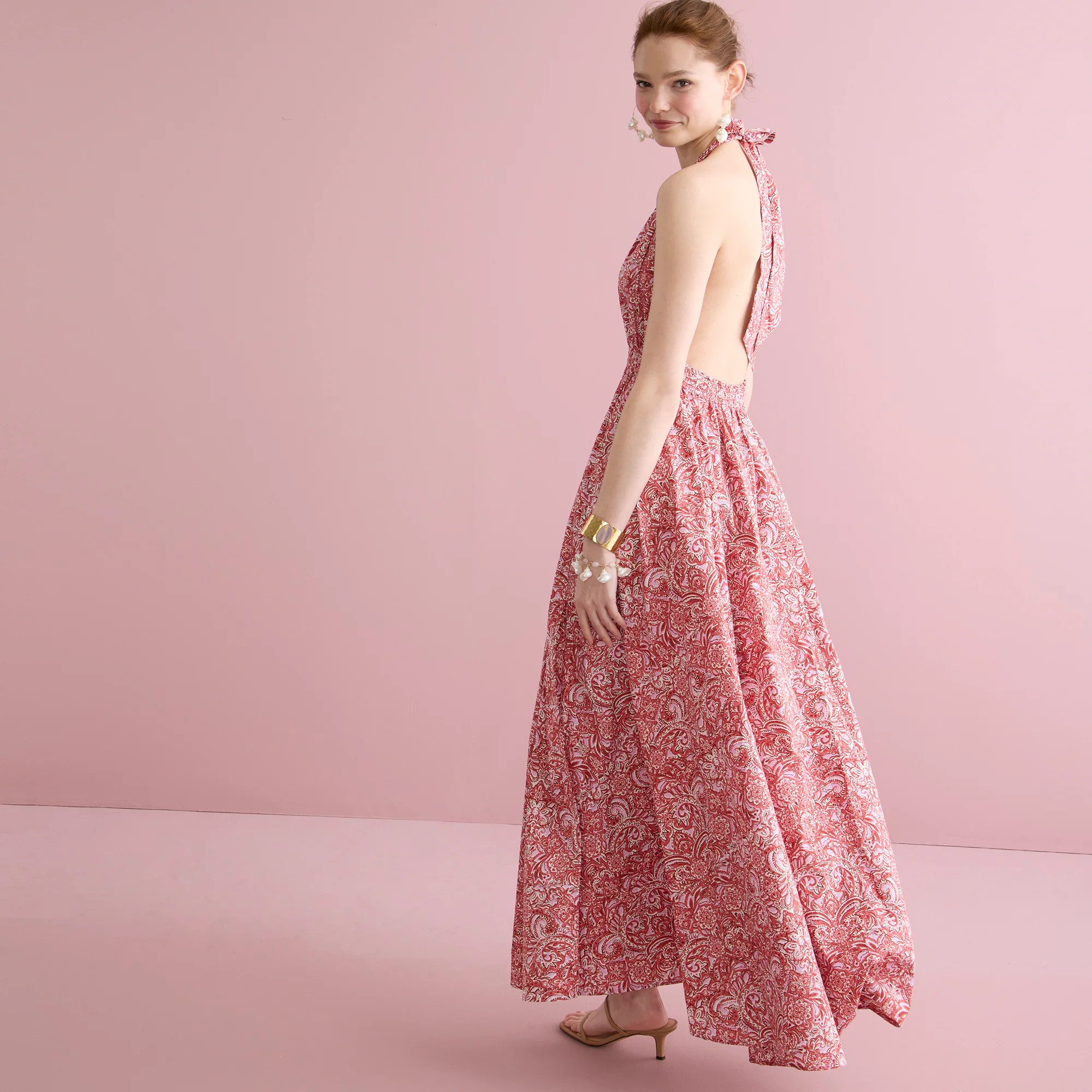 Halter-neck cotton poplin maxi dress in paisley | J. Crew US