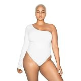 American Apparel Women's Cotton Spandex One Sleeve Bodysuit, White, Medium | Amazon (US)