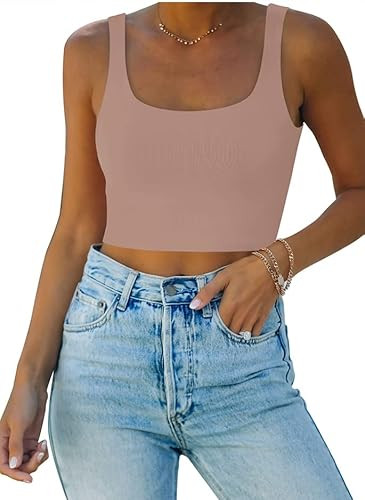 REORIA Women's Summer Sexy Basic Sleeveless Square Neck Fitted Seamless Yoga Cropped Tank Cute Cr... | Amazon (US)