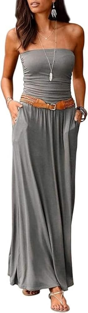 Addkaka Womens Off Shoulder Summer Dresses Casual Long Maxi Beach Evenings Dress with Pockets | Amazon (CA)