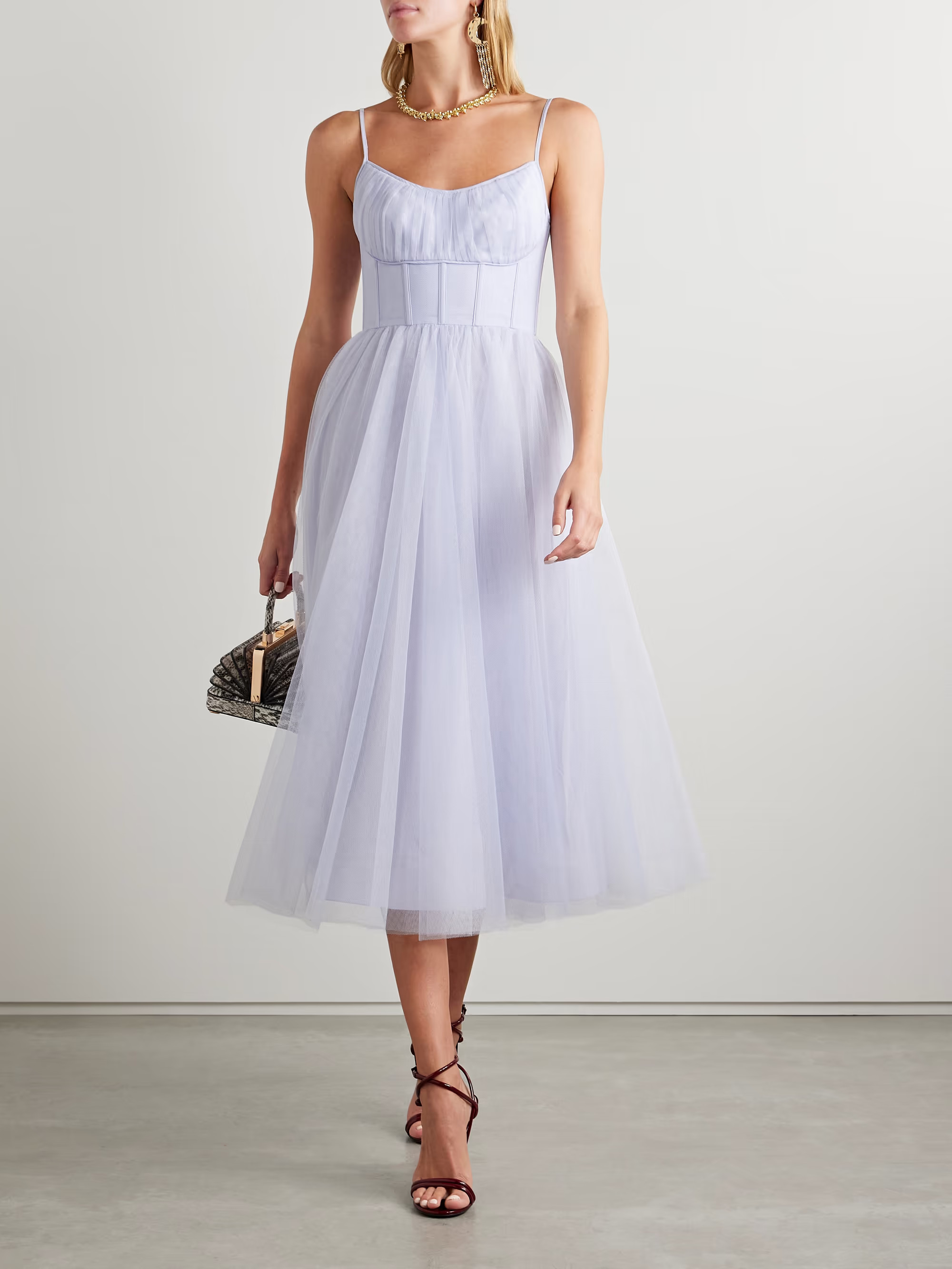 Pleated tulle midi dress | NET-A-PORTER (UK & EU)