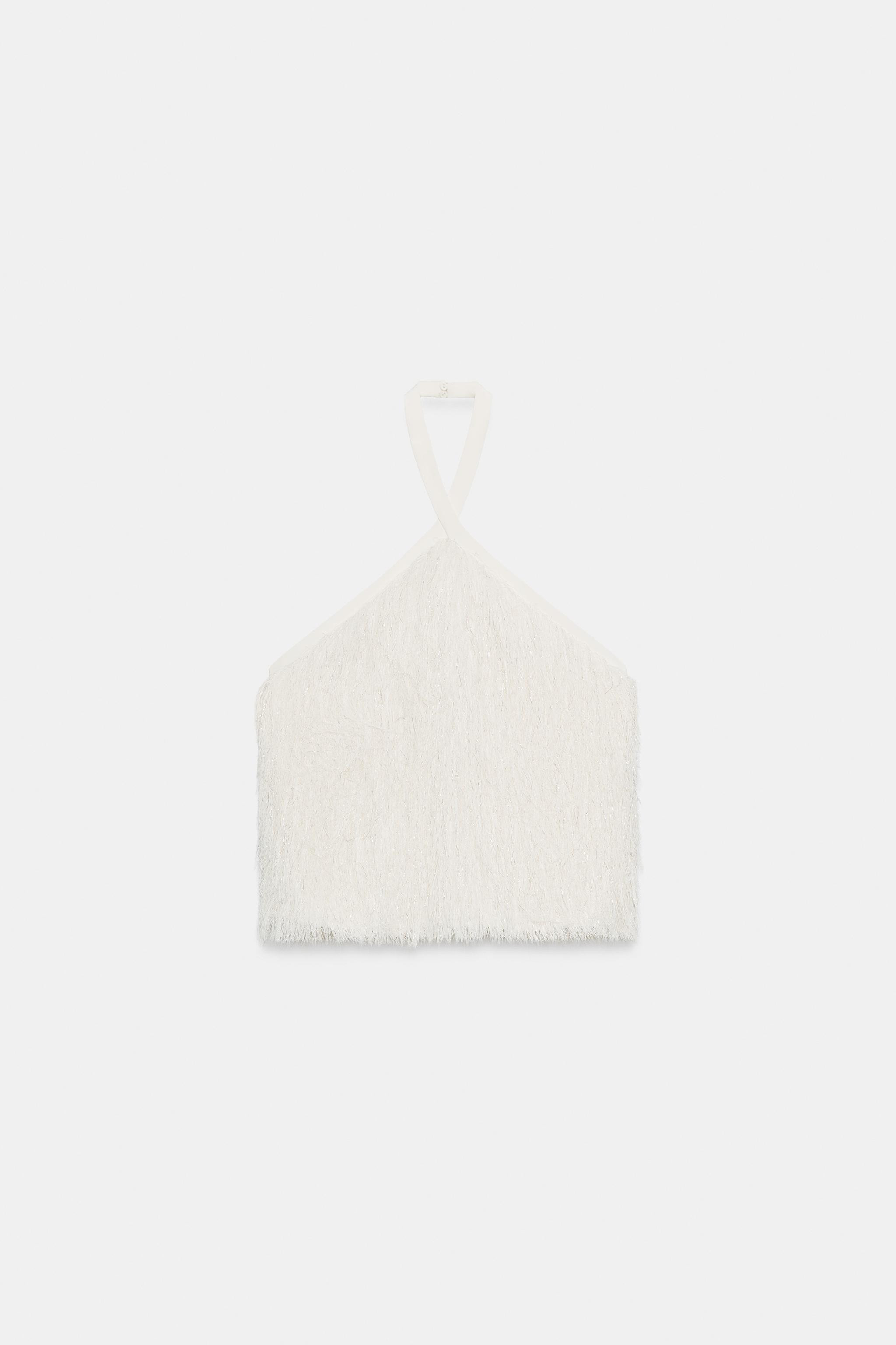 METALLIC THREAD FEATHER HALTER TOP | Zara US