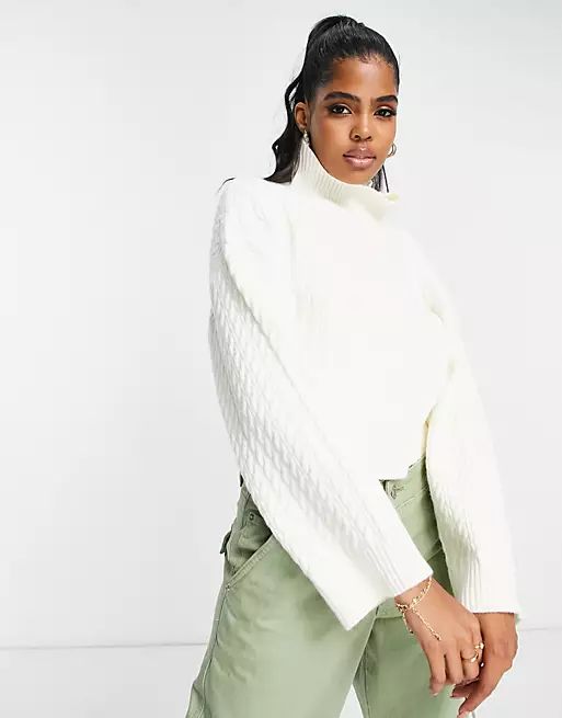 ASOS DESIGN sweater in mini cable with high neck in cream | ASOS (Global)