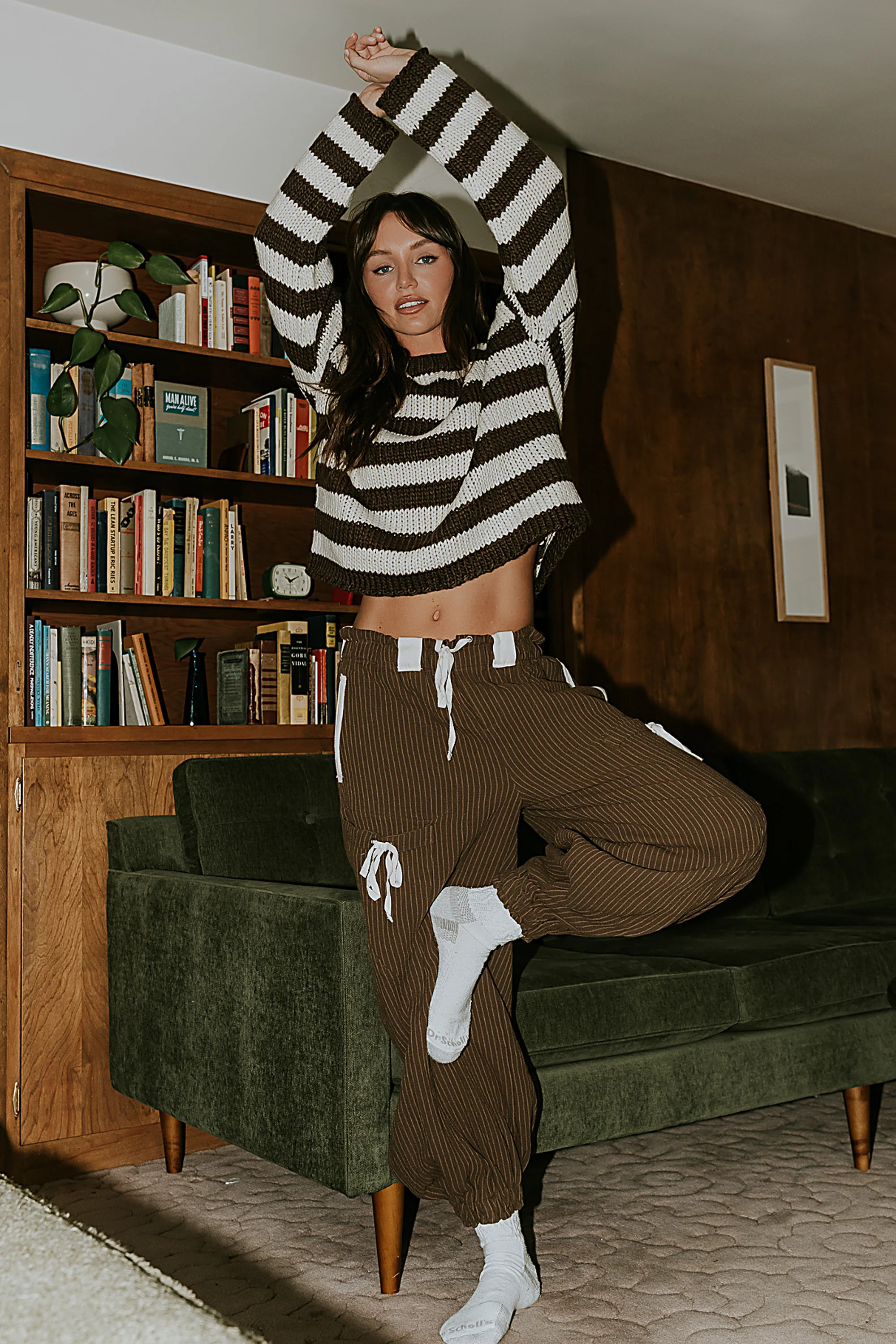 Cozette Striped Baggy Pants in Brown | Böhme US
