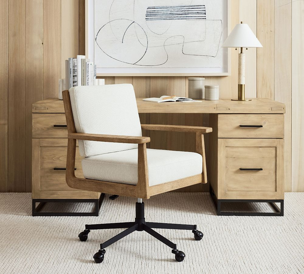 Cody Upholstered Swivel Desk Chair | Pottery Barn (US)