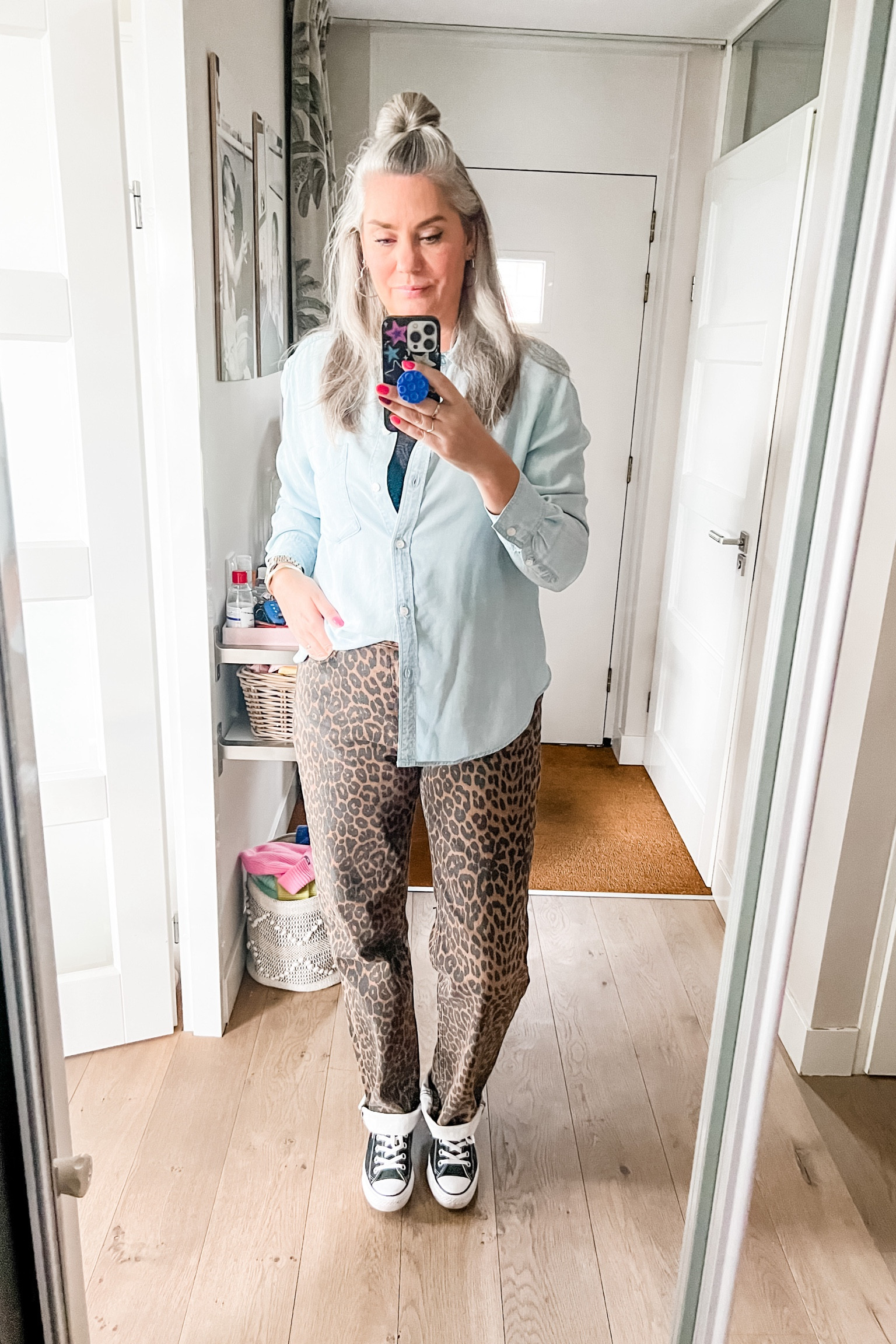 Ootd - Monday. Black too with lace trim. Oversized chambray shirt. Leopard jeans (Most Wanted). Red socks and black converse all stars. 



#LTKmidsize #LTKstyletip #LTKeurope