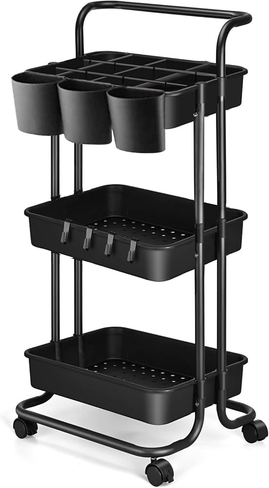 3 Tier Utility Rolling Cart - Organizer Cart Storage Cart Kitchen Cart Makeup Cart 3 Shelf Baby T... | Amazon (US)