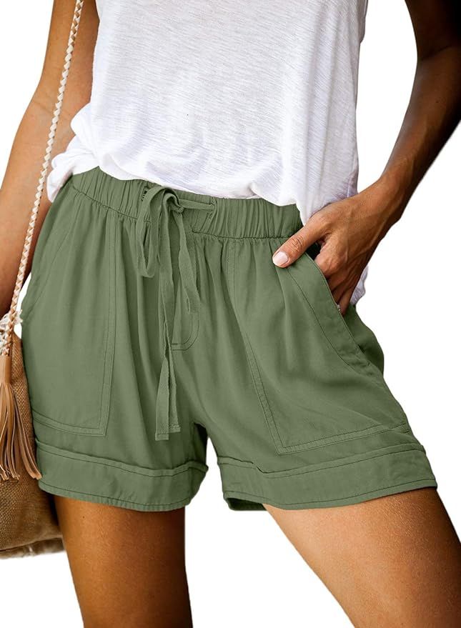 Dokotoo Womens Comfy Drawstring Casual Elastic Waist Pocketed Shorts | Amazon (US)