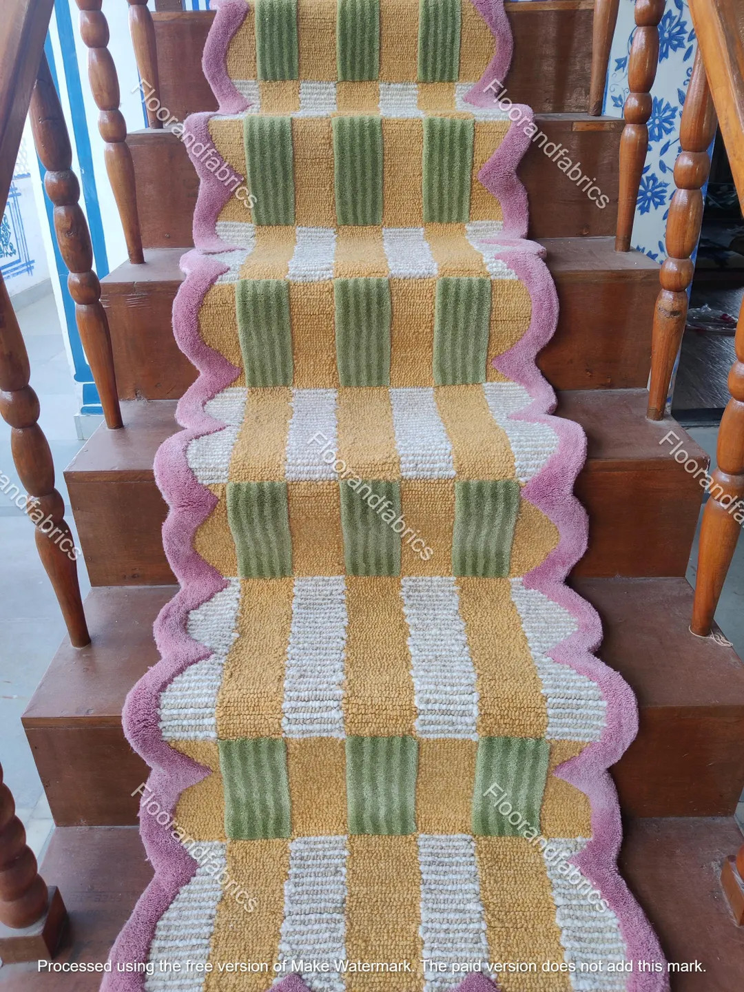Scalloped Geometric Floral Stair Runner, Pink Tufted Runner, 2x10, 2x12, 2x15 Ft Wool Runner, Hal... | Etsy (US)