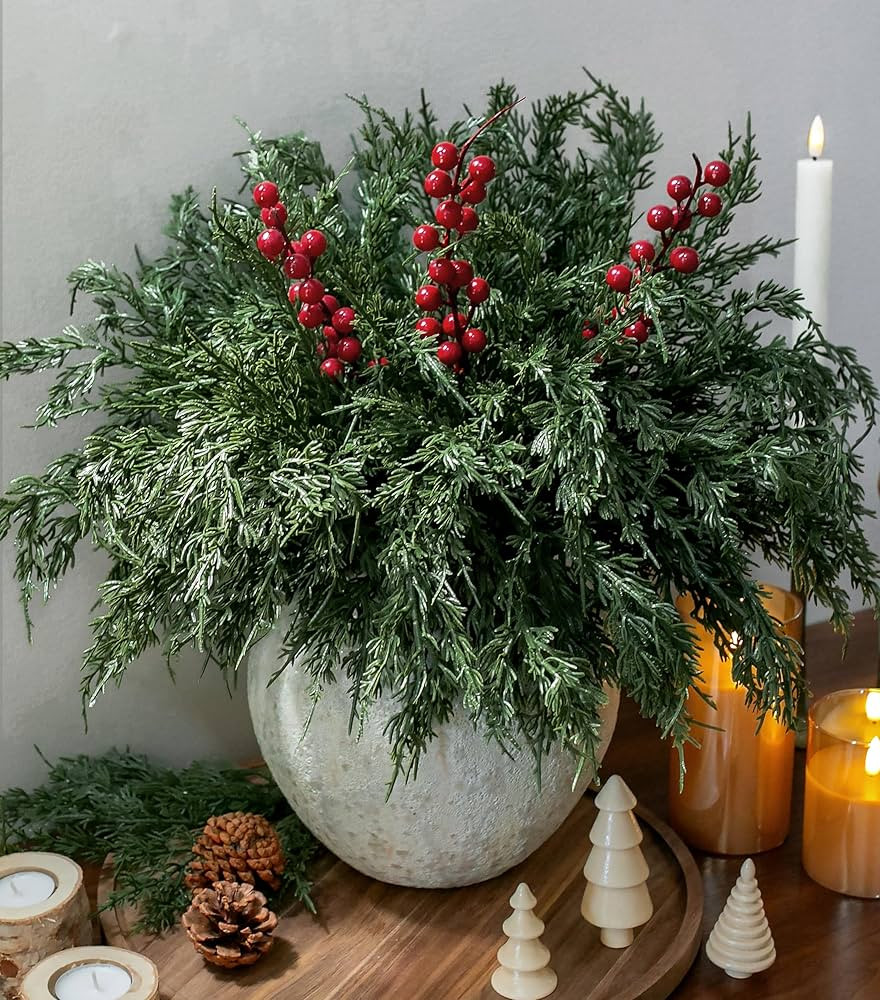 Cedar Stems Artificial Norfolk Pine Branches for Christmas Decor, 12 PCS Fake Pine Stems with 3 P... | Amazon (US)