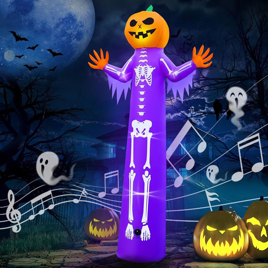 12FT Halloween Inflatable with Scary Music and Build-in LEDs, Giant Pumpkin Halloween Outdoor Dec... | Amazon (US)