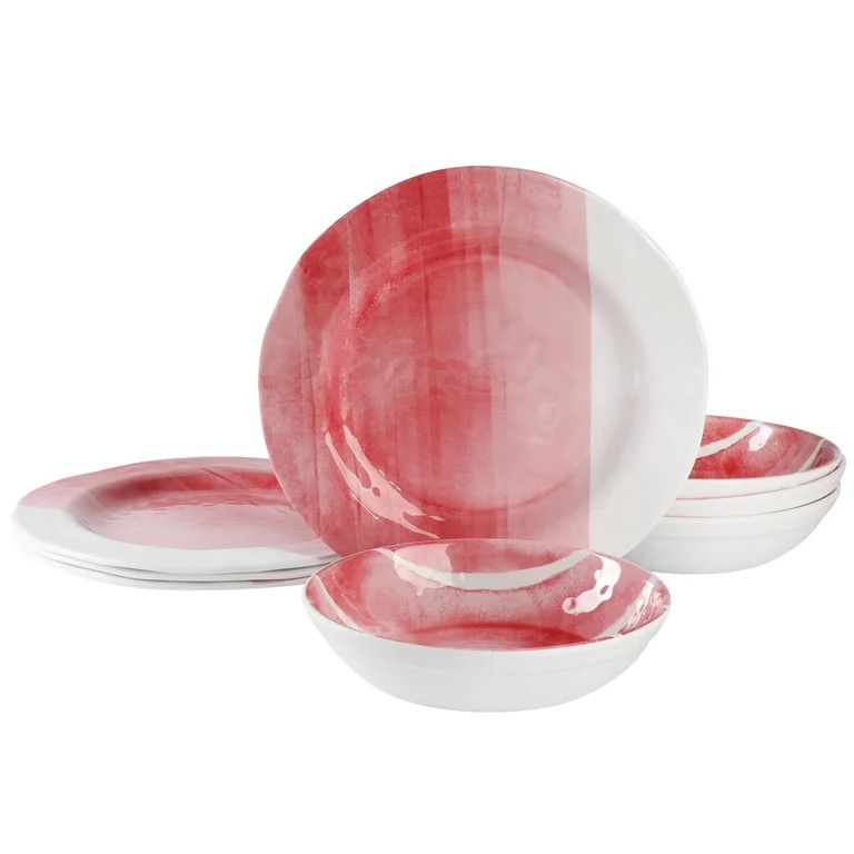 Gap Home Flowing Watercolors 8-Piece Red Melamine Dinnerware Set | Walmart (US)